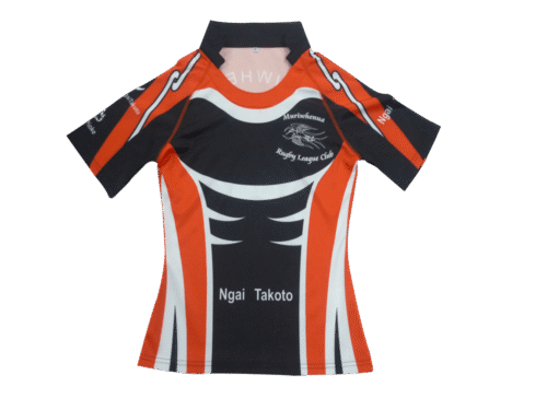 Black and Red rugby jersey with abstract graphic styling
