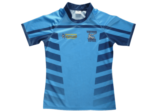 Sky Blue and Teal rugby jersey with contrast panel styling