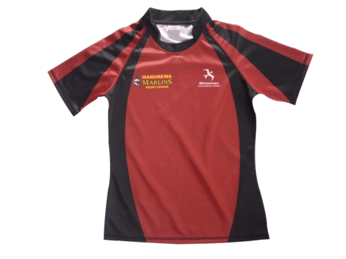 Red and Burgundy rugby jersey with contrast panel styling