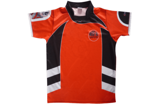 Red and Black rugby jersey with contrast panel styling