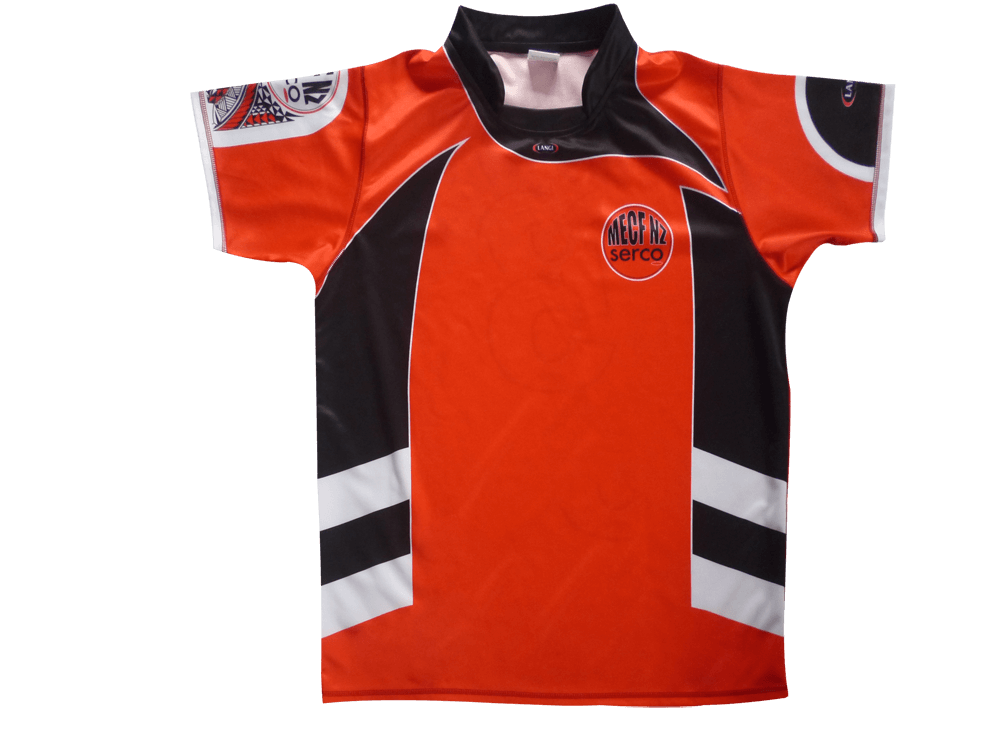 Red and Burgundy Rugby Jersey with Contrast Panel and Geometric Styling 5 Custom Crest Rugby Jersey product view