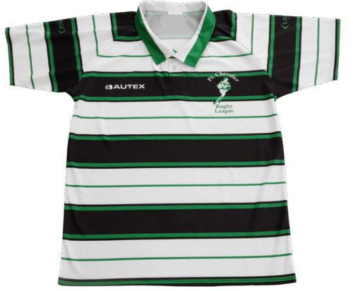 White and Black rugby jersey with striped styling