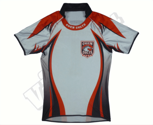Silver and Red rugby jersey with contrast panel styling