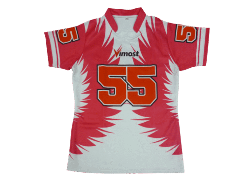 Red and Silver rugby jersey with contrast panel styling