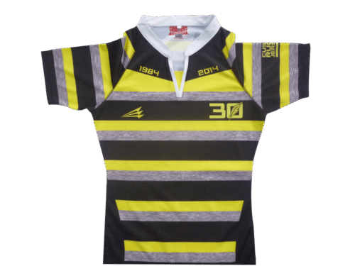 Black and Yellow rugby jersey with abstract graphic styling