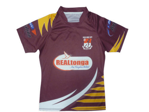 Burgundy and Brown rugby jersey with abstract graphic styling