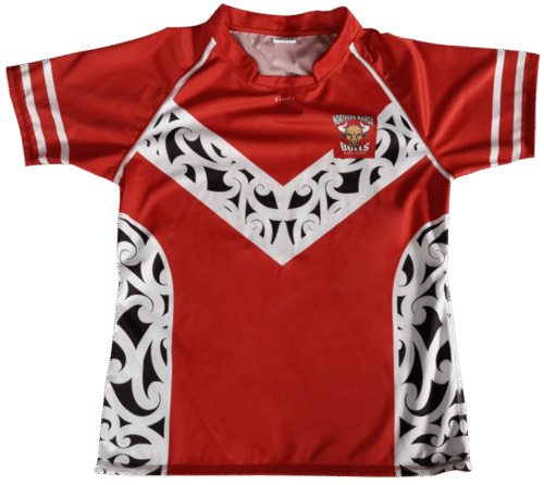 Red and Burgundy rugby jersey with contrast panel styling