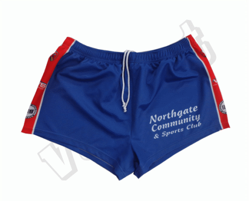 Navy and Royal Blue rugby shorts with contrast panel styling