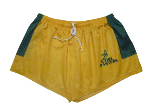 Gold and Brown Rugby Shorts with Contrast Panel and Vector Styling 5 Gold and Brown rugby shorts with contrast panel styling
