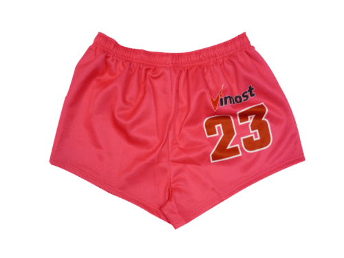 Red and Pink Rugby Shorts with Contrast Panel and Geometric Styling 15 Red and Pink rugby shorts with contrast panel styling