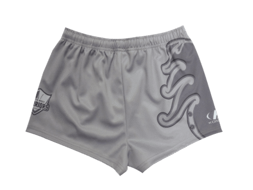Slate and Silver rugby shorts with clean panel styling