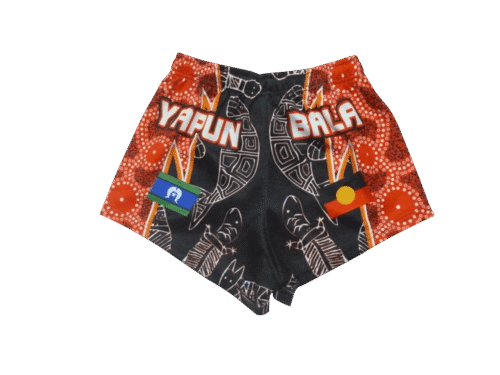 Black and Red rugby shorts with abstract graphic styling