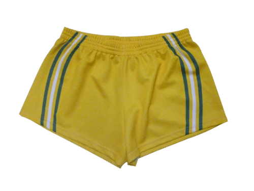 Gold and Brown rugby shorts with clean panel styling