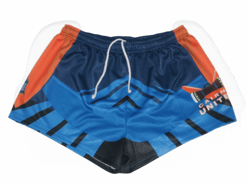 Royal Blue and Navy Rugby Shorts with Abstract Graphic and Mosaic Styling 7 Royal Blue and Navy rugby shorts with abstract graphic styling