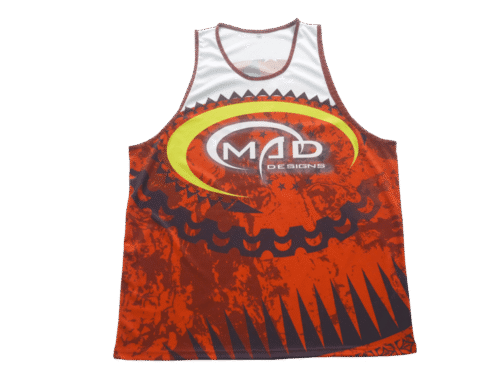 Red and Burgundy running vest with abstract graphic styling
