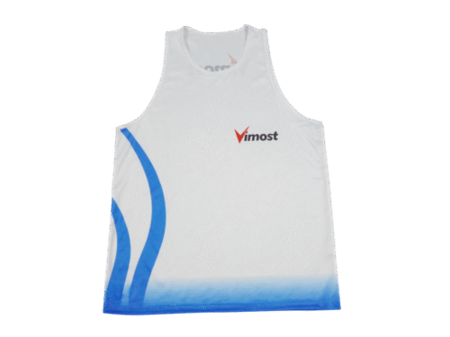White and Sky Blue running vest with contrast panel styling
