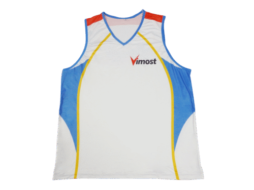 White and Sky Blue running vest with contrast panel styling