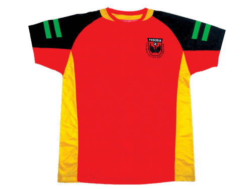 Red and Yellow soccer jersey with contrast panel styling