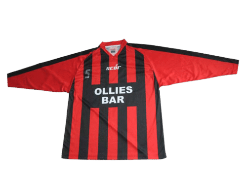 Red and Orange soccer jersey with abstract graphic styling