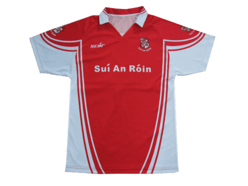 Red and Silver soccer jersey with contrast panel styling