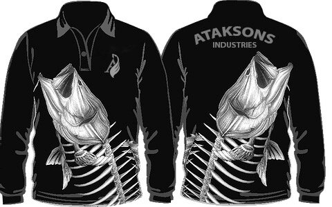 Black and Silver fishing shirt with angular graphic styling