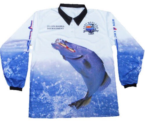White and Royal Blue fishing shirt with contrast panel styling
