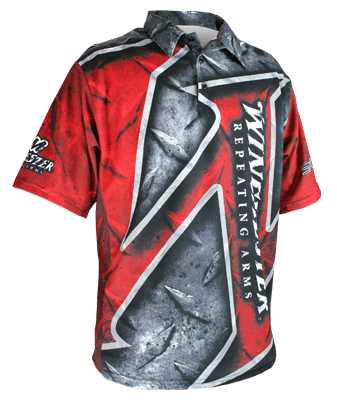 Slate and Red fishing shirt with abstract graphic styling