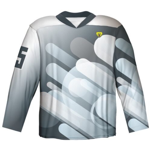 Grey and white abstract sublimated ice hockey jersey front view