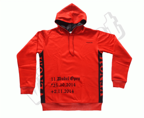 Red and Burgundy team hoodie with contrast panel styling