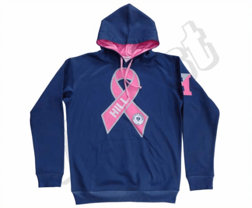 Navy and Pink team hoodie with contrast panel styling