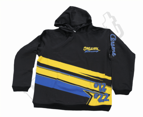 Black and Royal Blue Team Hoodie with Contrast Panel and Vector Styling 9 Black and Royal Blue team hoodie with contrast panel styling