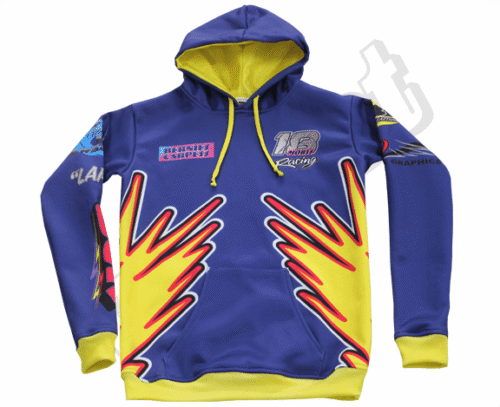 Purple and Yellow team hoodie with contrast panel styling