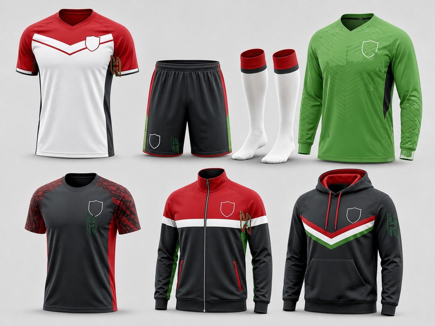Hoy Sports custom soccer uniforms with jerseys, shorts, socks, goalkeeper jersey, training tops and team apparel