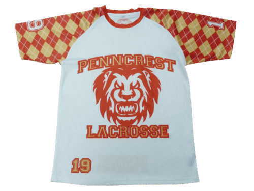 Silver and Red lacrosse shooter shirt with contrast panel styling