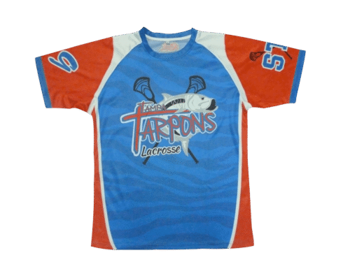 Royal Blue and Sky Blue lacrosse shooter shirt with abstract graphic styling