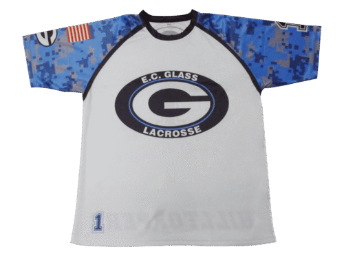 Silver and Royal Blue lacrosse shooter shirt with contrast panel styling