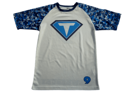 Silver and Navy lacrosse shooter shirt with contrast panel styling