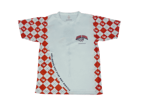 Silver and Red lacrosse shooter shirt with contrast panel styling