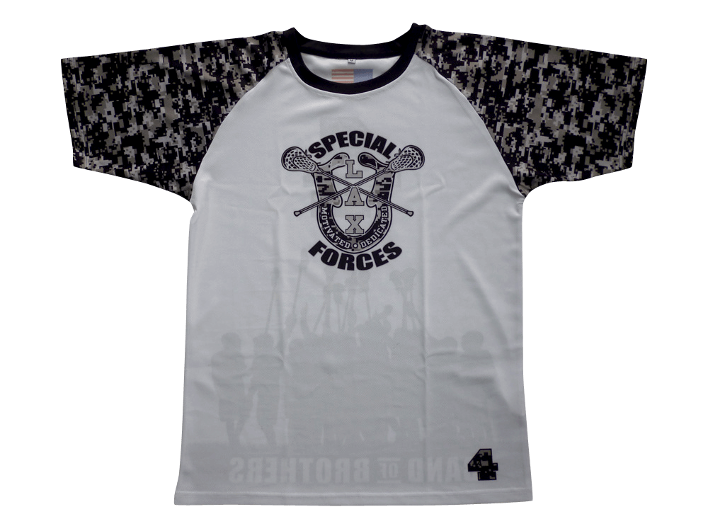 Silver and Navy Lacrosse Shooter Shirt with Contrast Panel and Gradient Styling 6 Custom Crest Lacrosse Shooter Shirt product view
