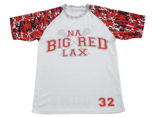 White and Red lacrosse shooter shirt with contrast panel styling