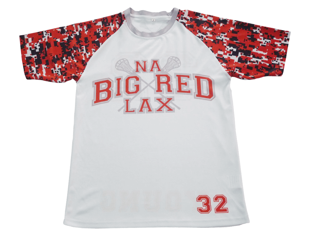White and Red Lacrosse Shooter Shirt with Contrast Panel and Modern Styling 17 White and Red lacrosse shooter shirt with contrast panel styling
