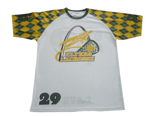 Silver and Gold lacrosse shooter shirt with contrast panel styling
