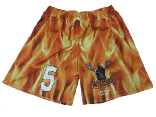 Brown and Burgundy lacrosse shorts with abstract graphic styling