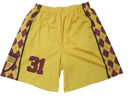Yellow and Gold lacrosse shorts with contrast panel styling