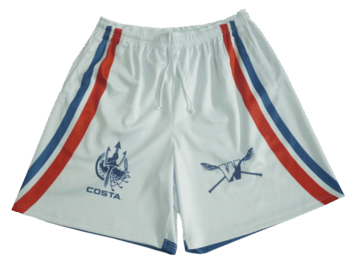 Silver and Red lacrosse shorts with contrast panel styling
