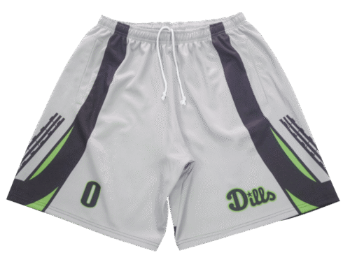 Silver and Charcoal lacrosse shorts with contrast panel styling