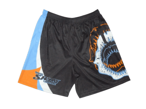 Charcoal and Sky Blue lacrosse shorts with abstract graphic styling