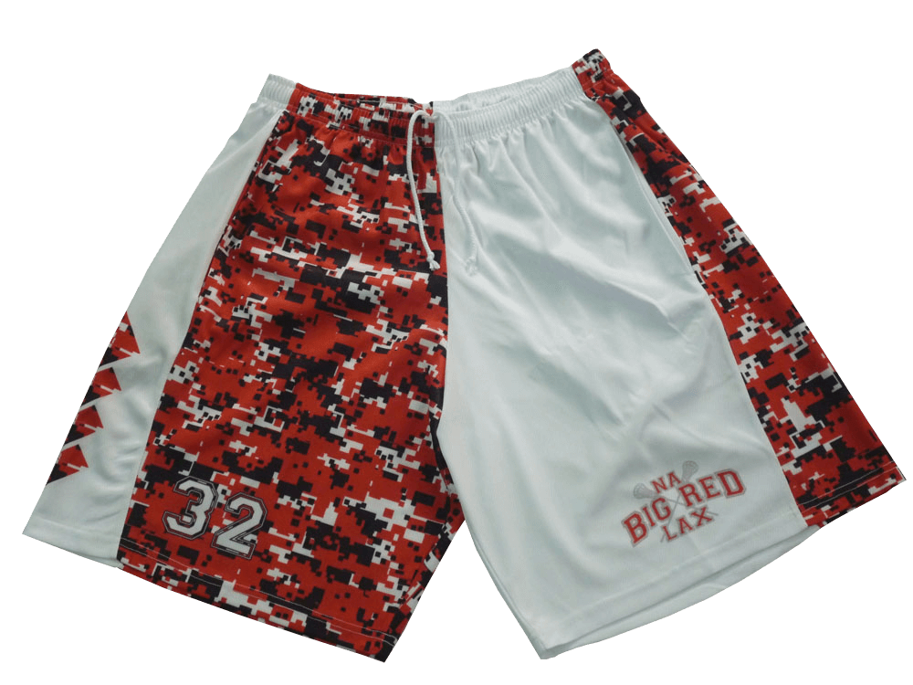Silver and Charcoal Lacrosse Shorts with Contrast Panel and Mosaic Styling 6 Custom Edge Lacrosse Shorts product view