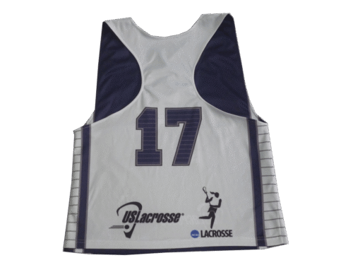 Silver and Navy lacrosse racerback jersey with contrast panel styling