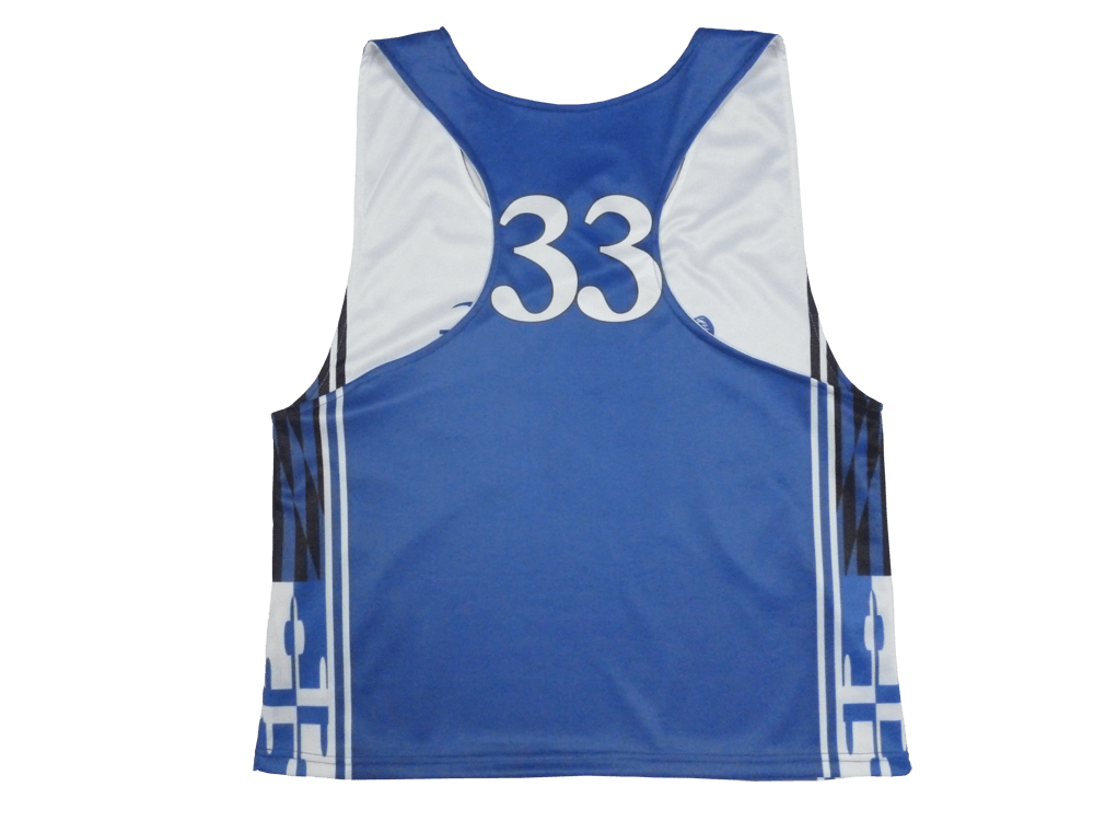 Silver and Navy Lacrosse Racerback Jersey with Contrast Panel and Crest Styling 5 Custom Contrast Lacrosse Racerback Jersey product view